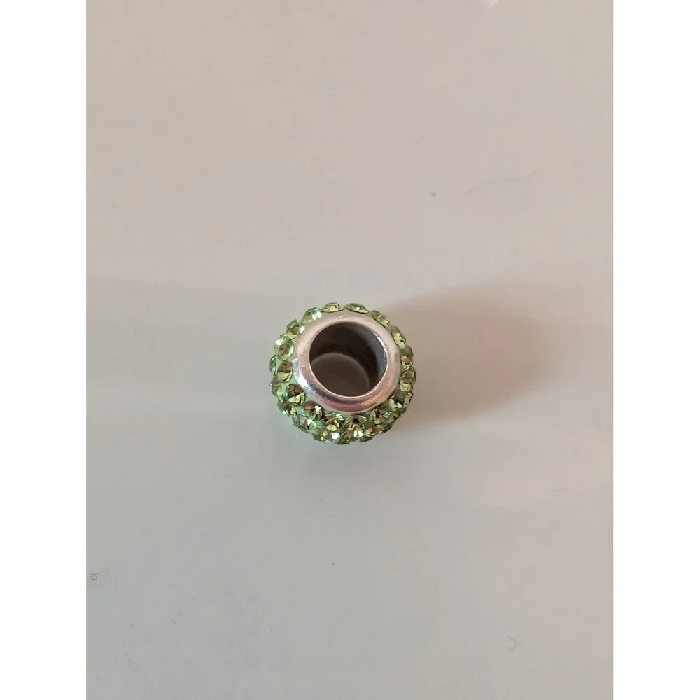 Green Pave Crystal Bead Charm for Snake Chain Bracelet‎ Silver Tone